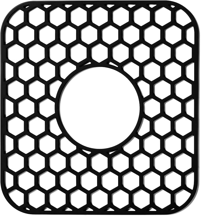 Silicone Sink Protectors for Kitchen Sink - 12" x 11" Kitchen Sink Grid Accessory, Non-Slip Heat-Resistant Mat for Bottom of Porcelain Stainless Steel, Dishwasher Safe (Black)