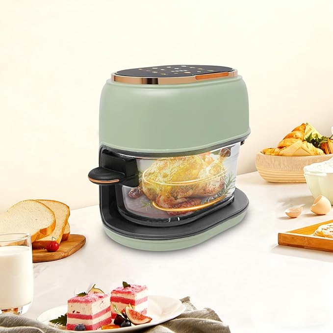 4.2 Qt Glass Air Fryer, 176-374 ℉ Precise Heat, 1350W Touch Control with Clear Glass, 120 Min Timer for Home, Kitchen, RV, Dorm | Auto Shut-Off & Easy Clean