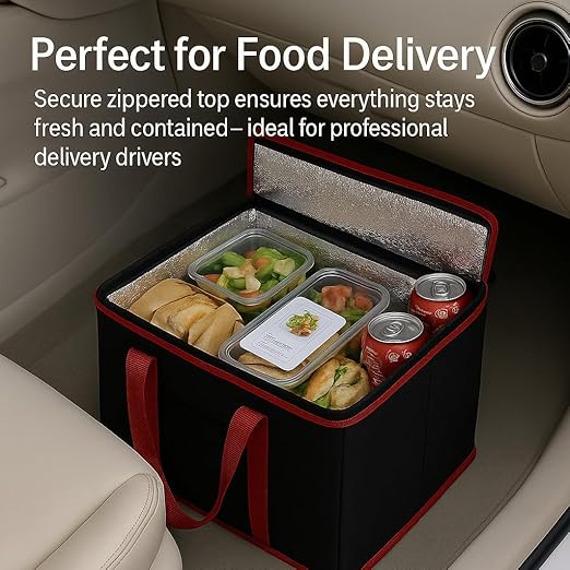 2Pk Trunk Organizer for Car Insulated Reusable Grocery Bags, Collapsible Cooler Bag for Groceries, Heavy Duty Large Insulated Bag (Large, Charcoal Black)