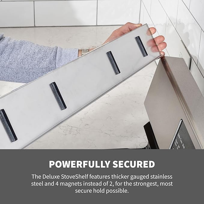 StoveShelf Deluxe 30" Length Black Magnetic Shelf for Kitchen Stove - Extra Strength Double Magnets - Kitchen Storage Solution with Zero Installation - Over Stove Spice Rack Organizer