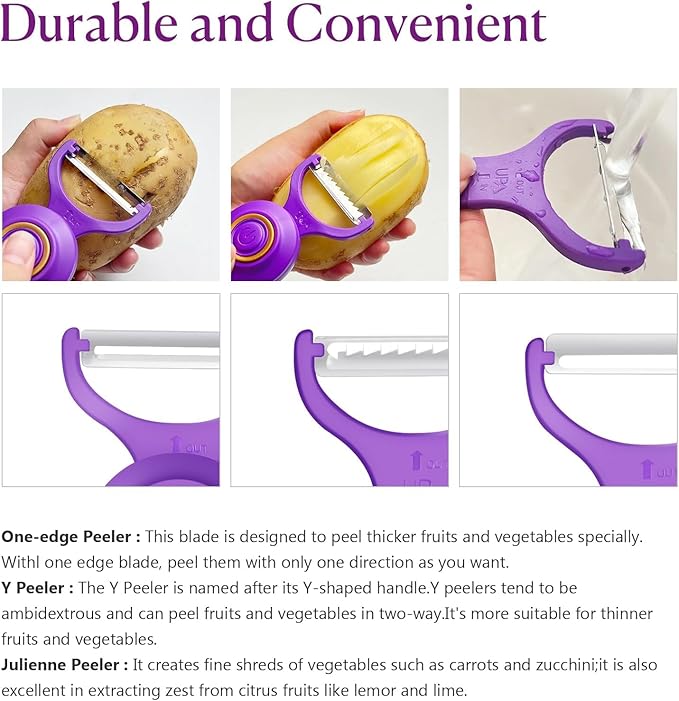 3-in-1 Electric Peeler | Auto Blade for Fruits/Vegetables | 3 Interchangeable Blades | Type-C Charging,Battery Capacity 1500 mAh | Kitchen, Travel, Camping