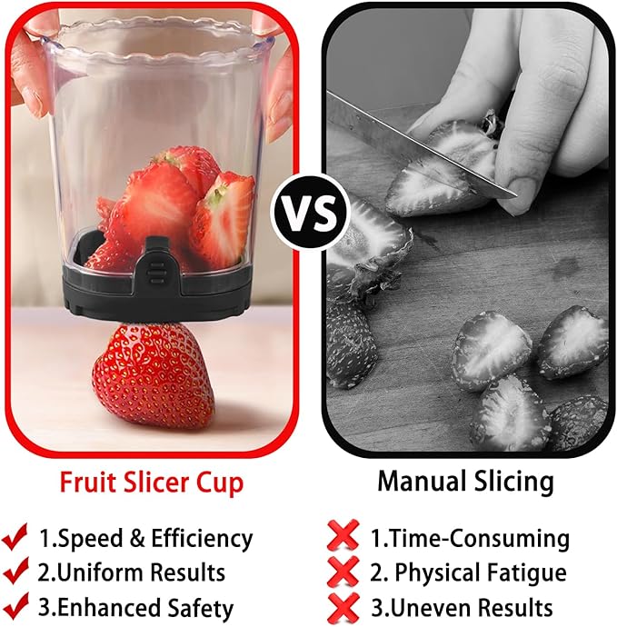 Hendiy Strawberry Slicer with Stainless Blades | Egg & Fruit Slicer Cup for Banana, Cucumber, Mushroom | ABS Detachable Kitchen Gadget - Precision Berry Cutter Tool (Black, 1-Pack)