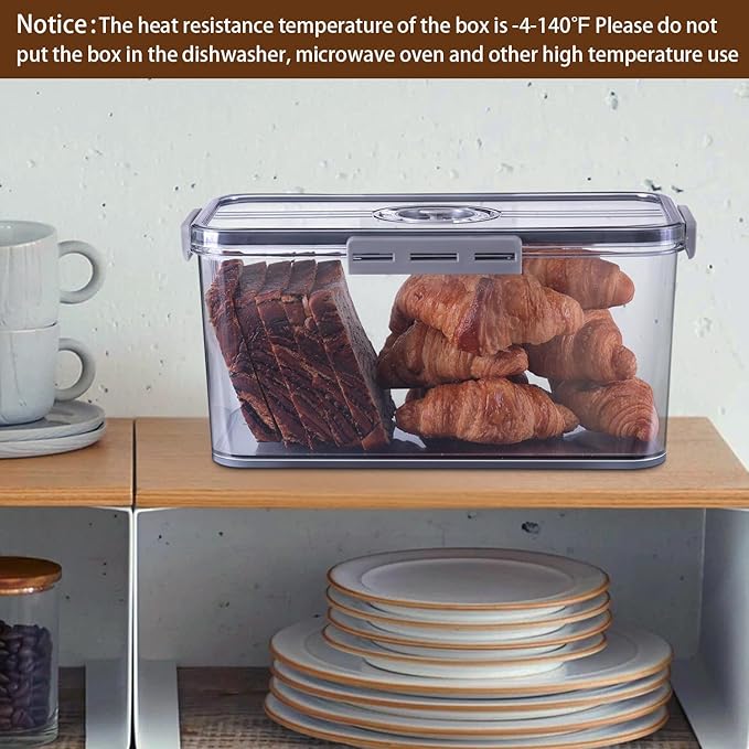 2Pcs Bread Box Bread Boxes for Kitchen Counter Airtight, Double Time Recording Bread Storage Container with Lid, 2 Bread Keeper for Homemade Bread, Toast, Bagel, Donut and Cookies, Grey