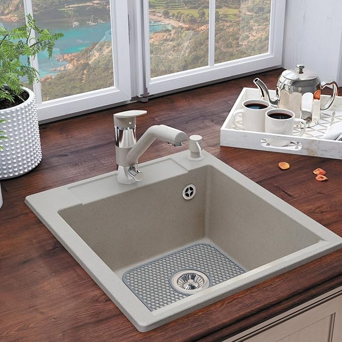 2 Pack Silicone Sink Mat, 13.58''x 11.6'' Sink Protectors for Kitchen Sink with Center Drain, Non-Slip Heat Resistant Mat Grid for Bottom of Stainless Steel Porcelain (Center Hole)
