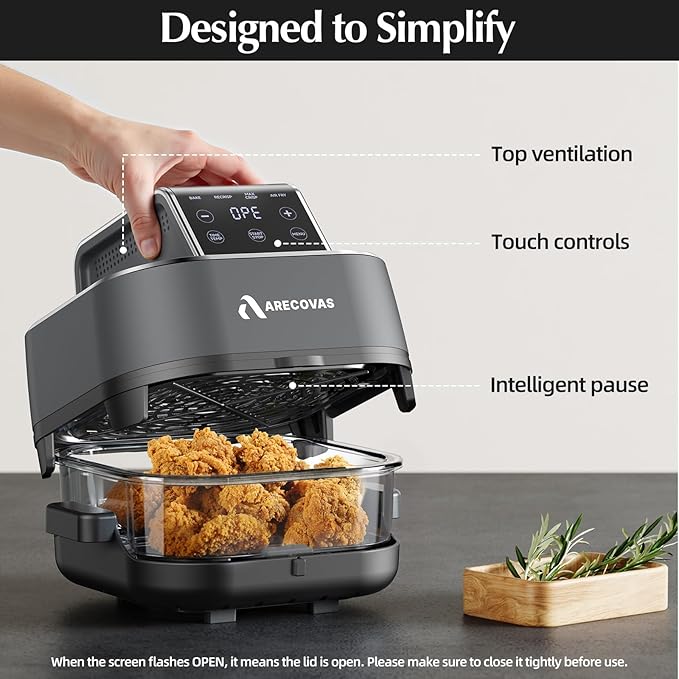 4-in-1 Portable Glass Air Fryer, 140–400°F Precise Heat, Max Crisp Technology, 4.2QT & 1.6QT Dual Containers with Lids, Freezer & Dishwasher Safe, Bake, Recrisp, Air Fry