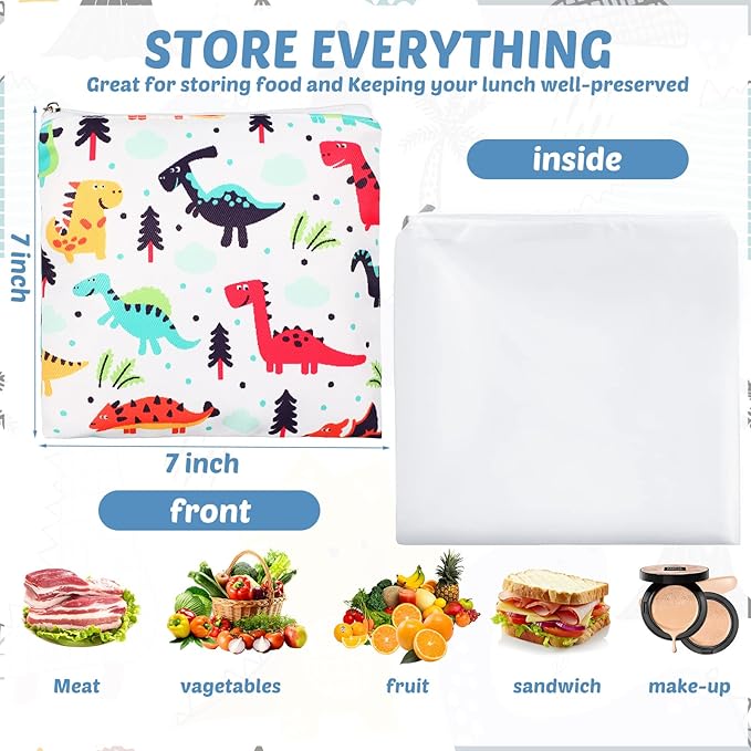 Chumia 6 Pcs Reusable Snack Bags Christmas Gifts Food Safety Washable Snack Bags Lunch with Zipper Portable Sandwich Bag Food Storage Pouch Double Layer(Animal,7 x 7 Inches)