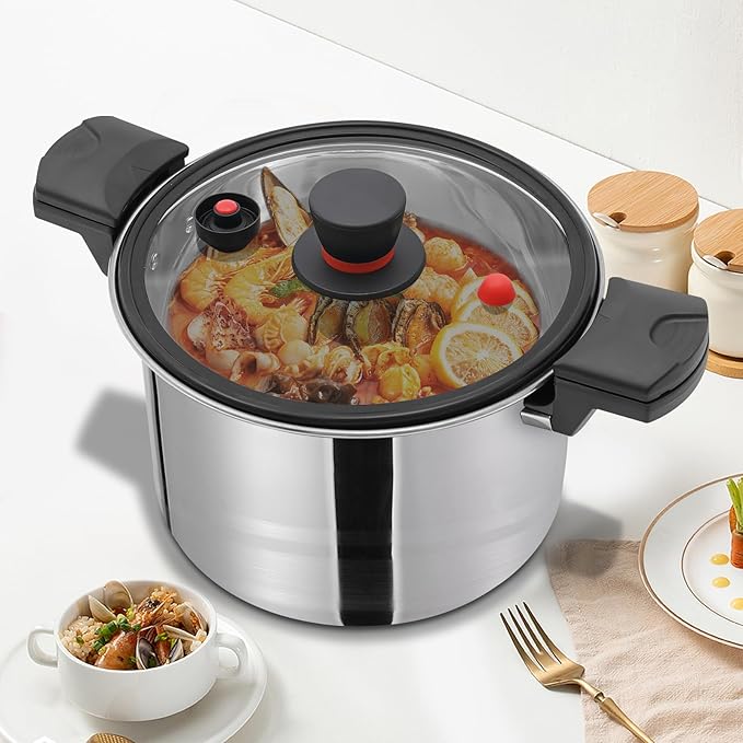 7.4 Quart Stainless Steel Pressure Cooker, 60Kpa Pressure Canner with One-hand Operating Glass Lid Pressure Cooker Safer for Canning Pressure Cookder Easy to Clean