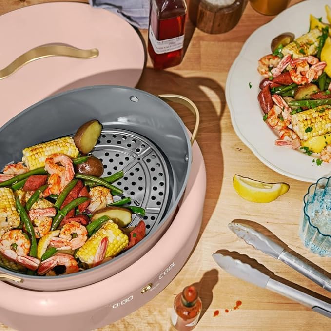 Beautiful 10-in-1 Electric Multi-Cooker by Drew Barrymore, 6-quart, digital display, 10 cooking functions, non-stick pot, easy one-touch control (Rose)