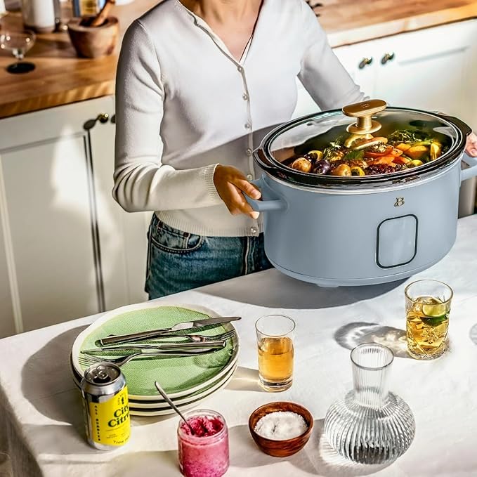 Beautiful 6 Qt Programmable Slow Cooker with Touch Control, Digital Timer and Keep Warm Function – Large Electric pot Capacity Kitchen Appliance by Barrymore (Cornflower Blue)
