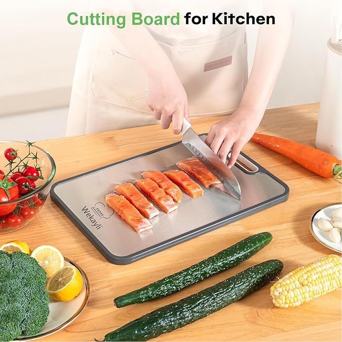 Titanium Cutting Board for Kitchen, Double Sided Non Toxic Titanium Cutting Board with JUICE GROOVE, Titanium&Wheat Straw PP, Easy to Clean, Kitchen Gifts15”×10”-1 PC