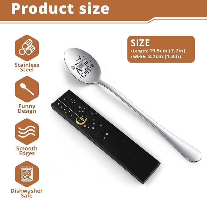 Funny Engraved Stainless Steel Spoon, Coffee and Ice Cream Spoon for Coffee Lovers, Bookworms, Birthdays, Valentine's Day, Christmas Gifts
