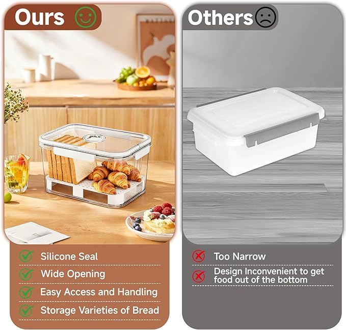 Bread Box for Kitchen Countertop | Airtight Bread Storage Container with New Upgrade Time Recording Lid – Bread Keeper for Homemade Bread, Donuts, Bagels, Toast, and Cookies