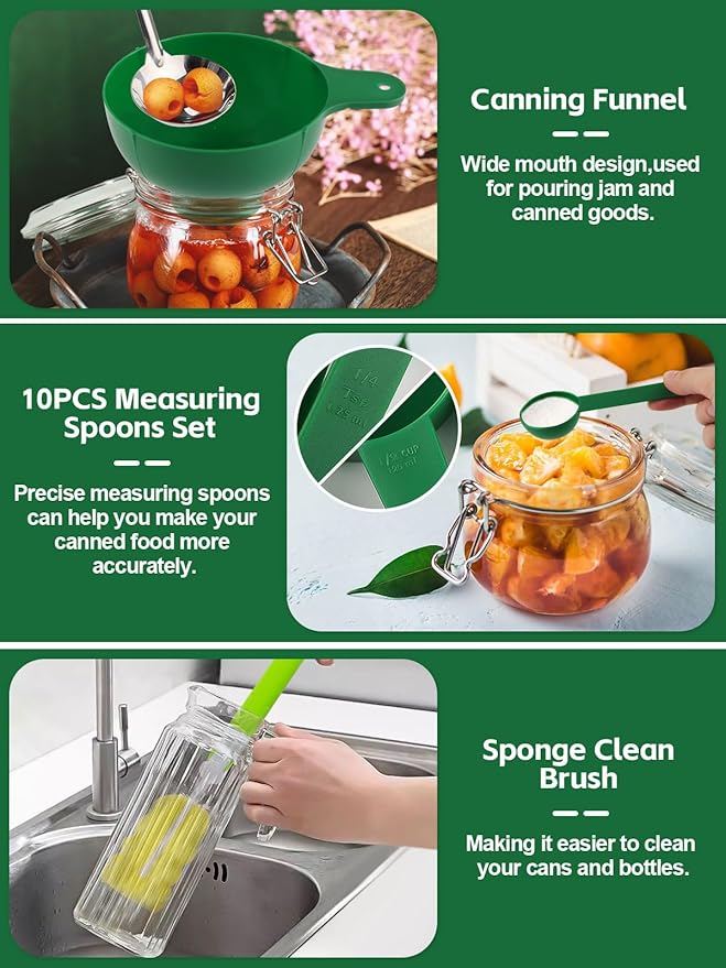 Kalolary Kitchen Canning Starter Kit - 19PCS Supplies with Rack, Tong, Funnel, Jar Lifter for Fruits, Vegetables & Pickle