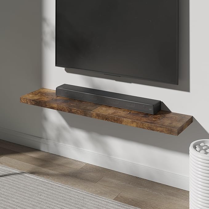 Floating Shelf, Set of 3 Wall Shelf, 36 in W x 12.75 in D x 2 in H Wooden Floating Wall Shelf with Invisible Brackets for Living Room/Bedroom/Bathroom/Kitchen Storage and Decor, Rustic Brown