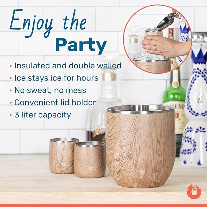 Snowfox Plus, Premium Vacuum Insulated Stainless Steel Ice Bucket with Lid/Scoop, Home Bar Accessories, Elegant Bartending Ice Buckets for Parties, Beautiful Outdoor Entertaining Supplies, 3L, Gold