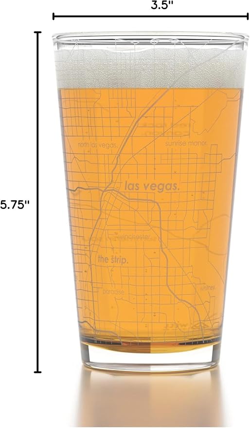 Well Told Engraved Las Vegas Nevada Map Pint Glass, Etched Beer Gift (16 oz, Clear) City Map Pint, Custom City Glassware, Gifts For Beer Lovers