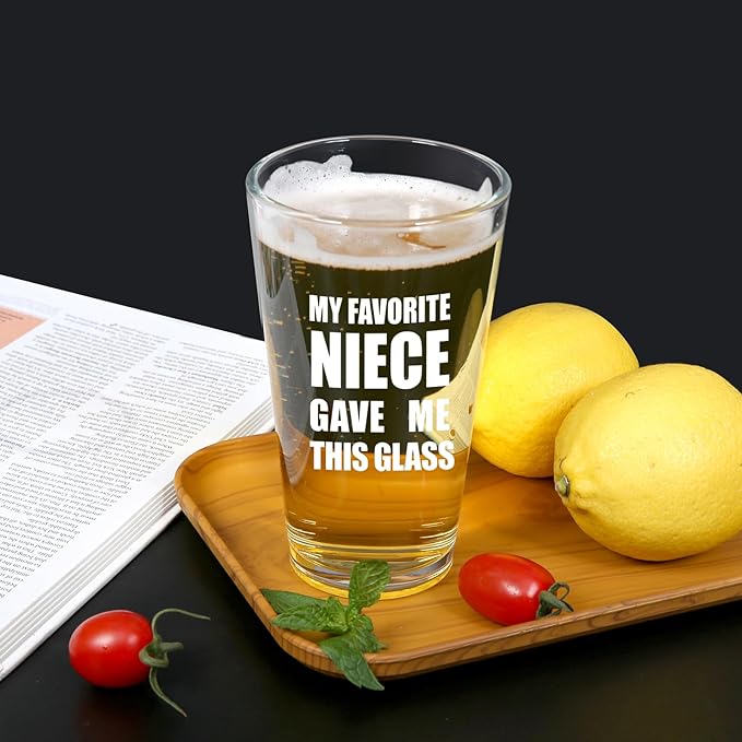 Jogskeor Aunts and Uncle Gift, My Favorite Niece Gave Me This Beer Glass 16oz Funny Gifts For Aunts Uncle, Best Birthday Christmas Gift Pint Glasses