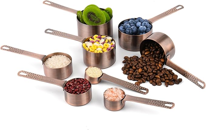 Copper Measuring Cups and Spoons Set 20 for Kitchen & Baking, Metric & US Stainless Steel Measuring Cups and Spoons with Leveler for Dry & Liquid, 8 Copper Plated Measure Cup & 9 Spoon