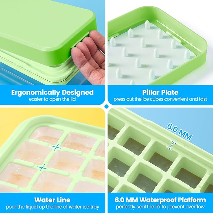 Ice Cube Tray with Lid and Bin, 28 pcs Ice Cubes Molds, Ice Trays for Freezer, Ice Cube Tray Mold, with 1 tray, Ice Freezer Container, Spill-Resistant Removable Lid & Ice Scoop, for Whiskey,Cocktail