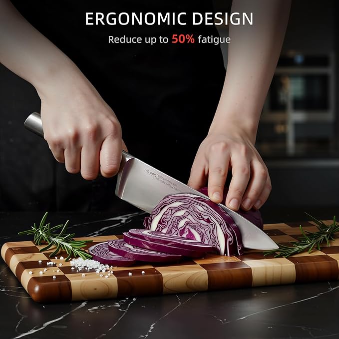 Kitchen Knife Block Set, 8-Piece with Sharpener | Japanese High Carbon Stainless Steel Knives with Ergonomic Handles