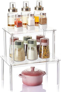 Clear Acrylic Cabinet Organizer Shelf, Set of 2 Spice Rack Organizer for Kitchen, Countertop Desk Organizers Display Riser Shelves, Stackable Kitchen Cabinet Shelf, Pantry Storage