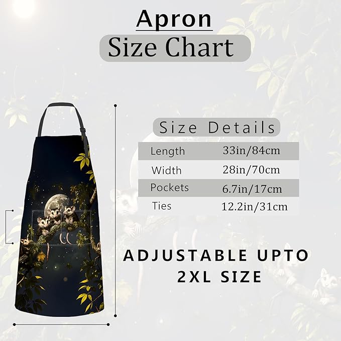 Opossum Apron,Oxford Fabric Adjustable Kitchen Apron with 2 Pockets,Waterproof Cooking Aprons for Men Women Mom Wife Dad,Ideal Gifts for Coffee House,Shop,Baking,BBQ,Housewarming,28x33in