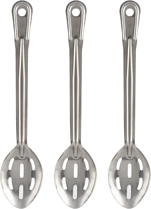 Perforated Stainless Steel Spoon - Serving Slotted Spoons for Restaurant - Large Metal Commercial Tablespoon for Cooking 3 Pcs