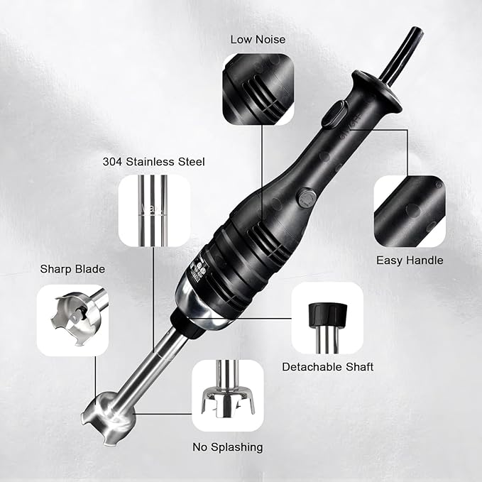 VONCI 280W Commercial Immersion Blender, Light Duty Hand Blender with Variable Speed 6000-20000RPM, Handheld Stick Mixer with 9.5" Detachable Shaft, Professional Blender for Restaurant Kitchen.