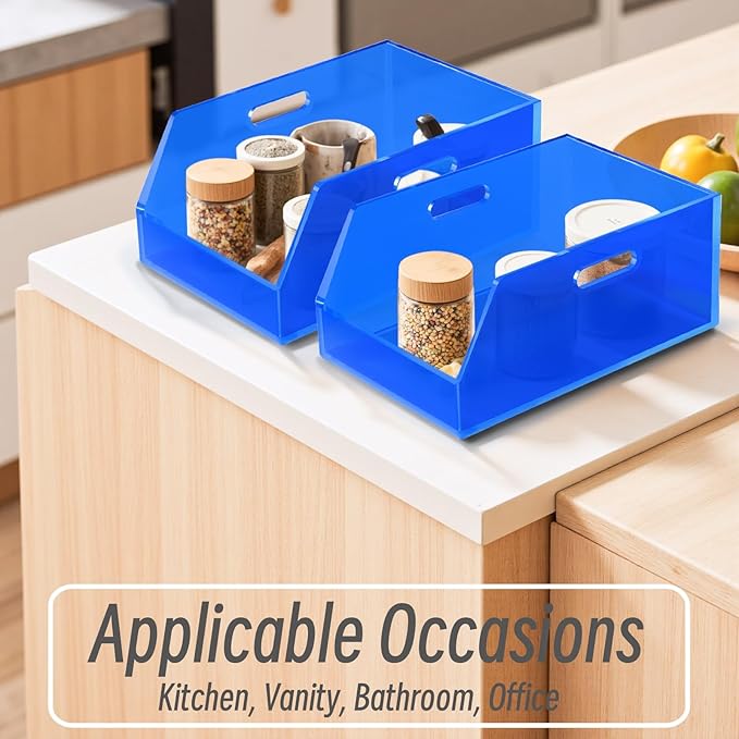 Gelite Stackable Storage Bin Organizer with Handles Acrylic Storage Container for Toy Pantry Kitchen Cabinet Bathroom Closet Office Organization, 11.4x7.5x5.1'', Navy Blue