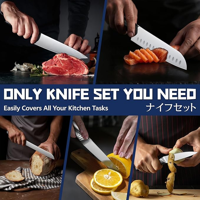 Huusk Japanese Chef Knife Set - 5 PCS Kitchen Knife Sets with Ergonomic Handle, Professional Ultra Sharp Chef Knives Set, Ideal Christmas Gifts for Men and Women
