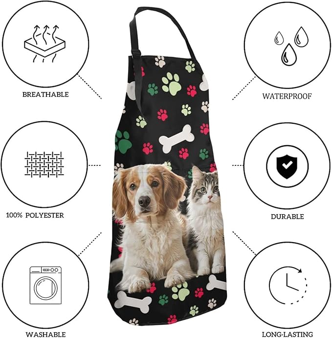 Custom Dog Face Apron for Men Women, Personalized Photo Bib Apron with Pockets, Customized Chef Aprons