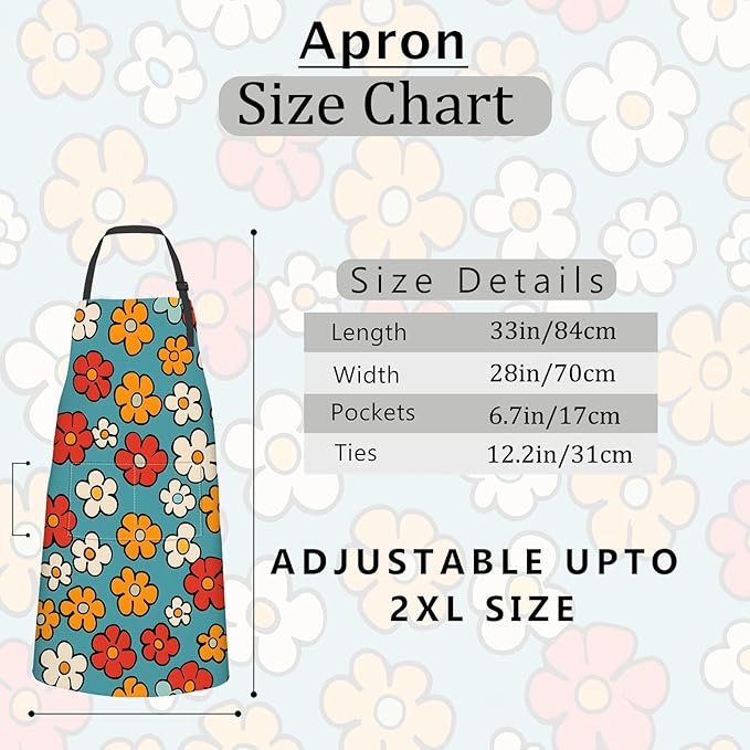 Retro Floral Apron,Oxford Fabric Adjustable Kitchen Apron with 2 Pockets,Waterproof Cooking Aprons for Men Women Mom Wife Dad,Ideal Gifts for Coffee House,Shop,Baking,BBQ,Housewarming,28x33in