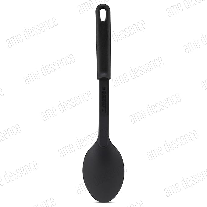 AME D'ESSENCE Solid Cooking Spoon 11 1/2 inch Black Nylon 410ºF Heat Resistant Serving Spoon with Ergonomic Handle Kitchen Gadgets for Cooking