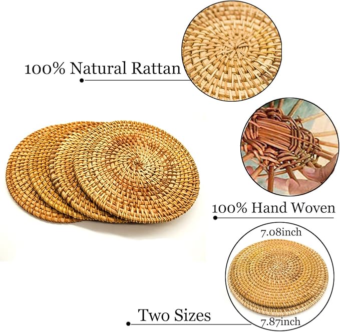 Trivets for Hot Dishes - Woven Rattan Trivets Hot Pads for Dinning Table,Kitchen Heat Resistant Straw Dish Coasters Placemats Pot Holder (7.08 Inch) …