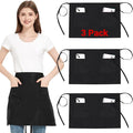 3 Pack Waist Apron with 3 Pockets, Unisex Black Waiter Aprons, Water Resistant Server Aprons for Restaurant Chef Bar