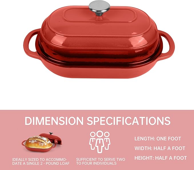 Premium Enameled Cast Iron Dutch Oven for Bread Baking | Non-Stick 5QT Oval Bread Oven with Lid | Perfect for Sourdough, Loaf, and Artisan Baking (Oval Red, 5 QT)