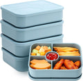 4 Pack Silicone Bento Boxes for Adults, 5 Compartment Reusable Lunch Containers with Sauce Section, Leakproof Meal Prep Snack Box Microwave & Dishwasher Safe for Work School Office(Blue)