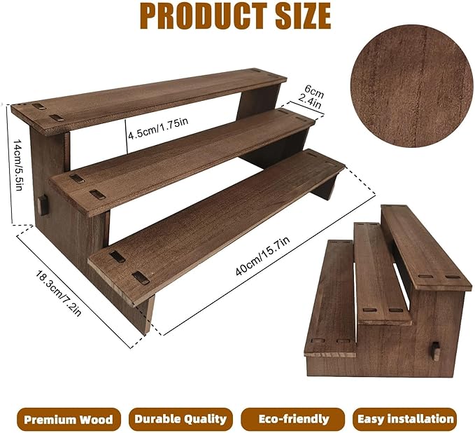 3 Tier Cupcake Display Stand, Wooden Cupcake Stand, Perfume Organizers, Cologne Organizer for Men, Display Risers for Dessert, Spice, Candles, Matcha Station, No Tools Required to Install