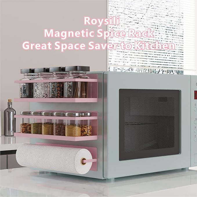 Magnetic Spice Rack For Refrigerator Magnetic Fridge Shelf For Kitchen Spice Organizer Magnetic Shelf For Fridge Space Saving Pink 4 Pack