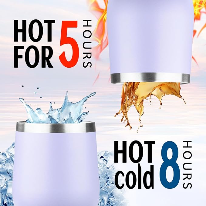 12oz/4 Pack Stainless Steel Wine Tumbler with Lids, Double WallVacuum Stainless Steel Travel Tumbler,Insulated Wine GlassesTravel Tumbler for Cold & Hot Drinks,Cup for Champaign Coffee(Cool color)