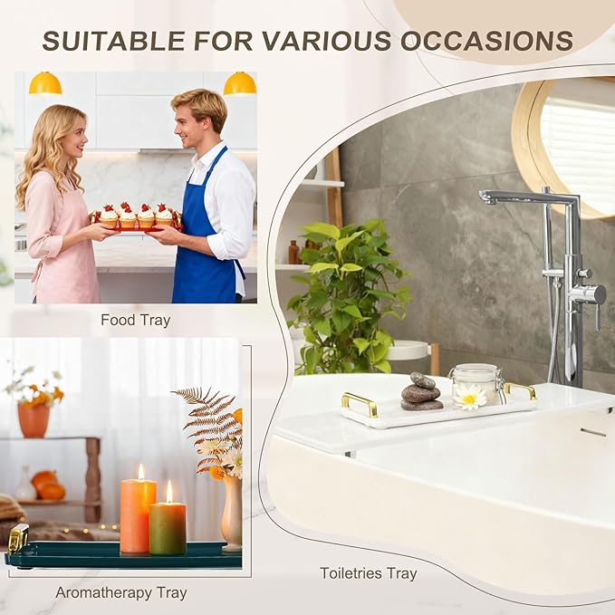 uxcell Plastic Serving Tray with Golden Handle, 12 x 8.6 Modern Rectangular Decorative Tray Acrylic Reusable Tea Platter for Countertop Bathroom Kitchen Home Restaurant, Clear Green