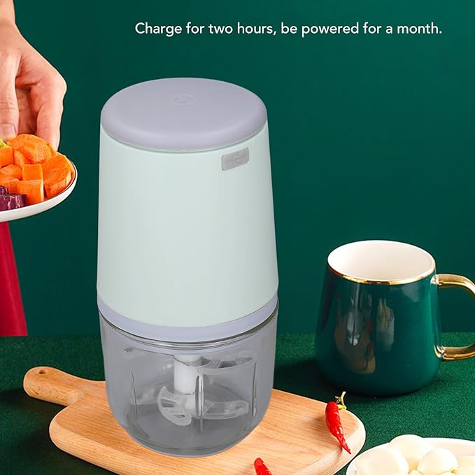 300ML Mini Food Processor, Cordless Electric Food Chopper for Vegetables Fruits Meat, Baby Food Preparer Includes Blade, Container and Charging Cable (Verde)