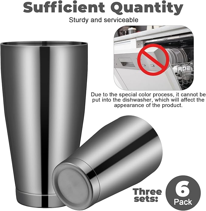 Sabary 6 Pcs Cocktail Shakers Professional Bar Shaker Boston Set Stainless Steel Martini Drink Mixer Basic Tool Weighted Shake Metal Can Cocktail Shaker Set, 18 Oz, 28 oz (Black)