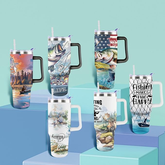 Fishing Gifts For Men 40oz Fishing Travel Tumbler for Fishings Lover Fathers Day Fishings Gift For Dad Grandpa Husband as Christmas Birthday Presents Lover Cup With Handle