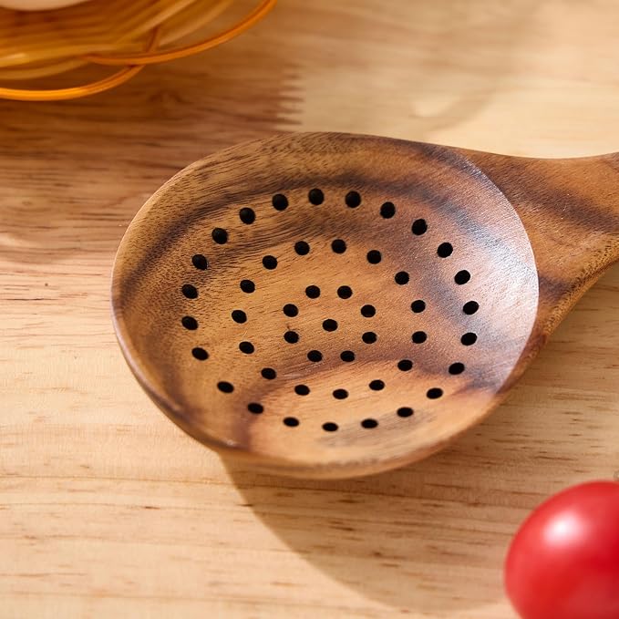 Wooden Kitchen Utensils Set, Teak Wood Cooking Spoons for Non-Stick Pans, 7 Pieces