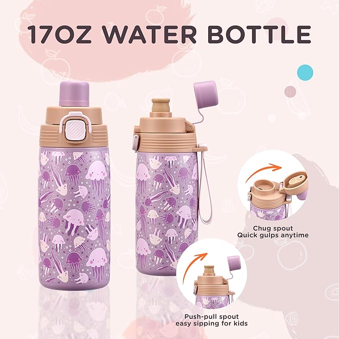 MAISON HUIS Bento Box for Kids with 8oz Soup Thermo, Insulated Lunch Bag & 17oz Water Bottle, 2-Compartment Bento Box with Built-In Ice Pack, Leak-Proof & BPA-Free