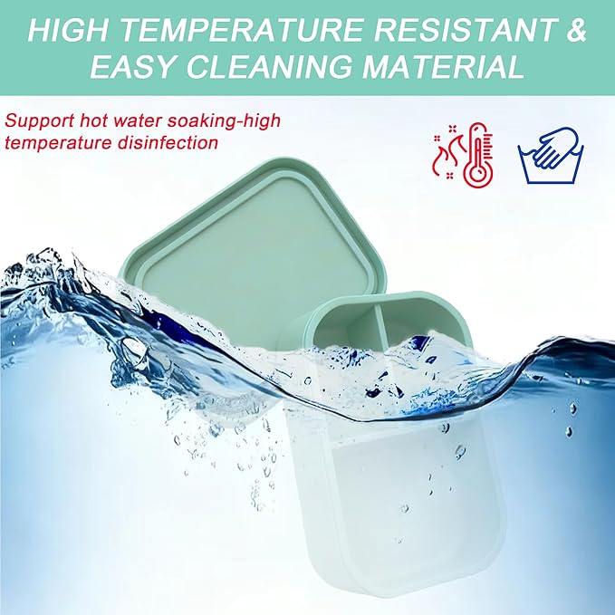 Silicone Adult Bento Box, 3 Compartment Leakproof Silicone Lunch Container, Lunch Box for Men and Women, BPA-Free, Microwave/Dishwasher/Freezer Safe, Reusable Snack Containers (Green)