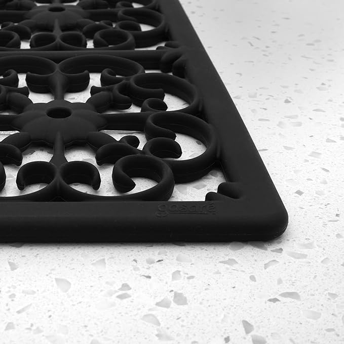 GASARÉ, Extra Large, Thick, Silicone Trivet for Hot Dishes, Pots, and Pans, Heat Resistant Mat for Countertop, Hot Pad for Kitchen, Easy to Clean, 12 x 10.9 x 3/8 Inches, Black