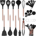 Black Kitchen Utensil Set with Holder, 22 Pcs Silicone Cooking Utensils Set for Nonstick Cookware, Heat Resistance Spatula Set, Stainless Steel Handle Kitchen Gadgets Utensils Set