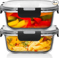 Razab 2 PC 1200ML / 41 Oz Glass Food Storage Containers with Lids - Airtight & Leakproof - Microwave/Oven/Freezer Safe - BPA Free - Ideal for Meal Prep, Storing Leftover & Lunch